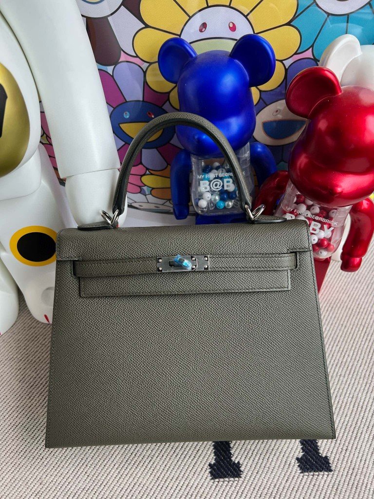 Uncle Bench Hermes Kelly Epsom C6 greyish green Silver Hardware 25cm Full Handmade