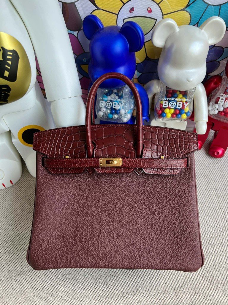 Uncle Bench Hermes Birkin Touch Dark Red Matte crocodile Gold Hardware 25cm Full Handmade