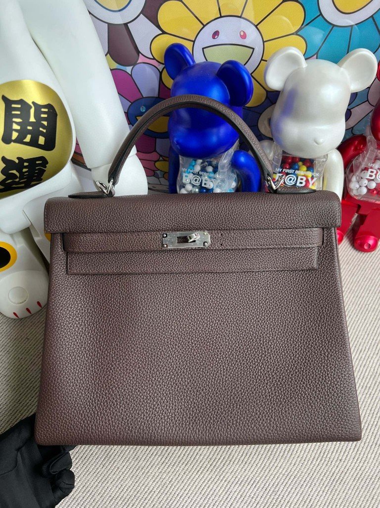 Uncle Bench Hermes Kelly togo Bordeaux Silver Hardware 32cm Full Handmade