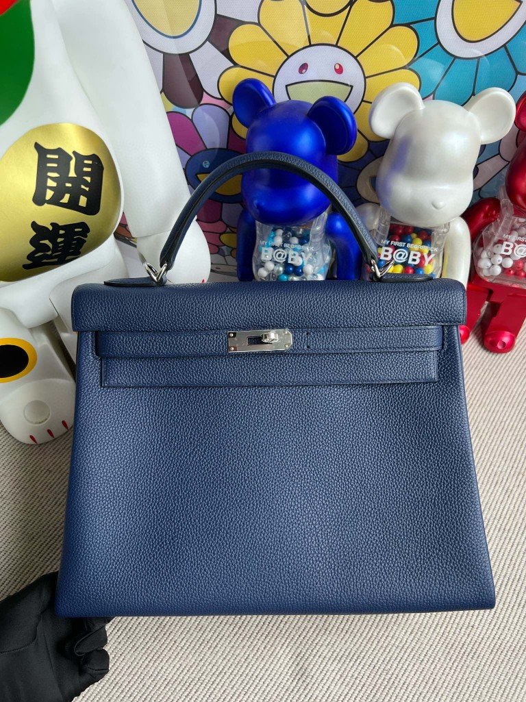 Uncle Bench Hermes Kelly togo 7k gem blue Silver Hardware 32cm Full Handmade