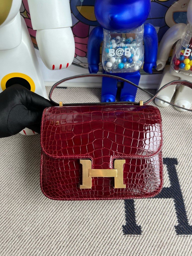 Uncle Bench Hermes Constance Alligator shiny F5 Dark Red Gold Hardware 18cm Full Handmade