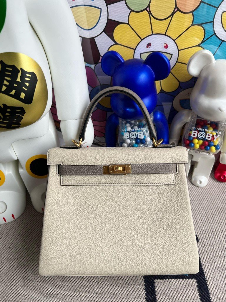 Uncle Bench Hermes kelly togo ck10 Craie & M8 gris ashpite Gold Hardware 25cm Full Handmade