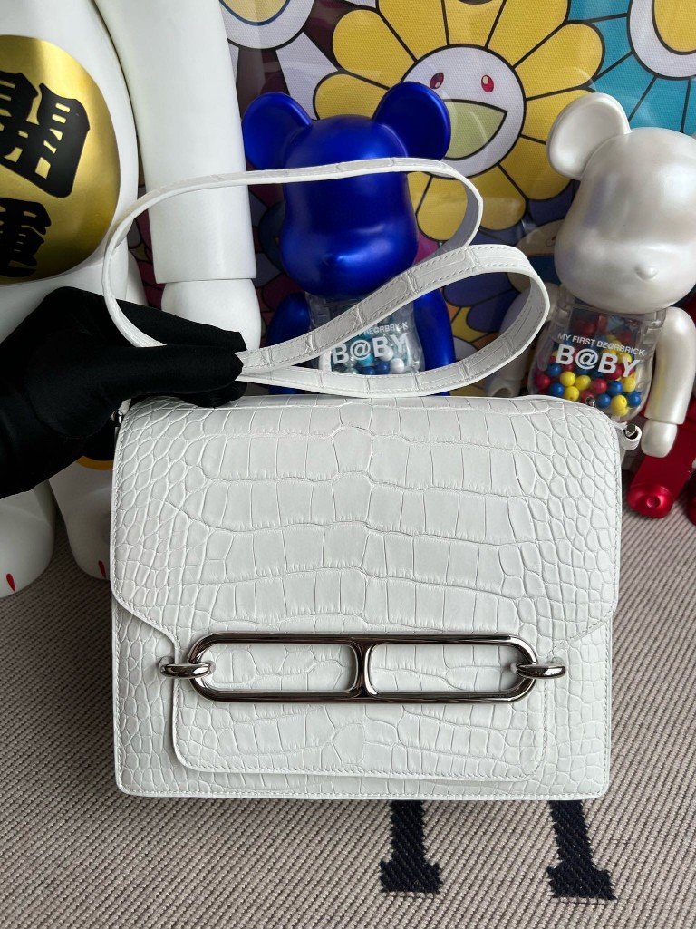 Uncle Bench Hermes Roulis Alligator matt White Silver Hardware 24cm Full Handmade