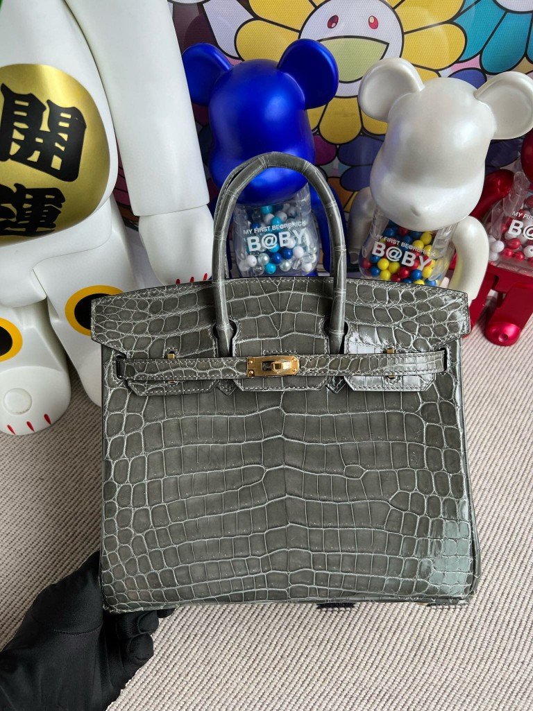 Uncle Bench Hermes Birkin Crocodile shiny Etain Gold Hardware 25cm Full Handmade