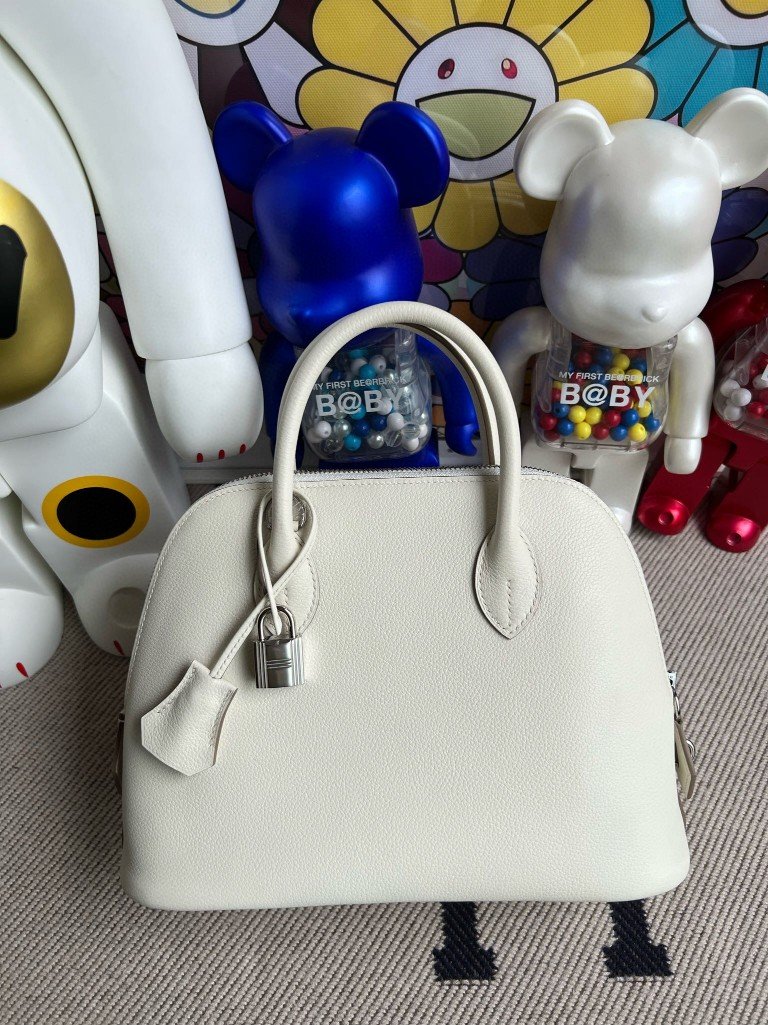 Uncle Bench Hermes Bolide Evecolor White & sesame Silver Hardware 25cm Full Handmade