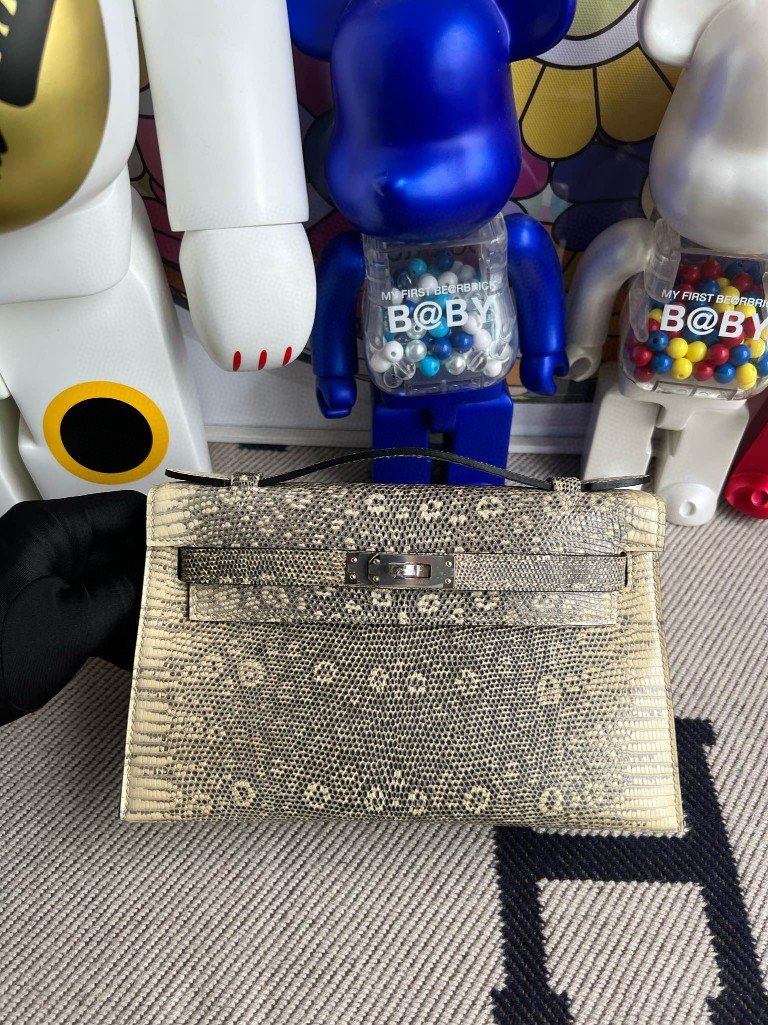 Uncle Bench Hermes Mini pochette Lizard Shiny Primary himalaya Silver Hardware 22cm Full Handmade