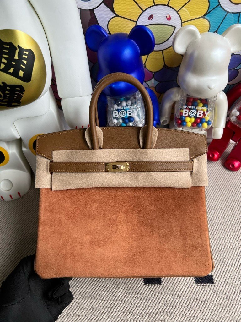 Uncle Bench Hermes Birkin chamois Grizzly & 3G Alezan Gold Hardware 25cm Full Handmade
