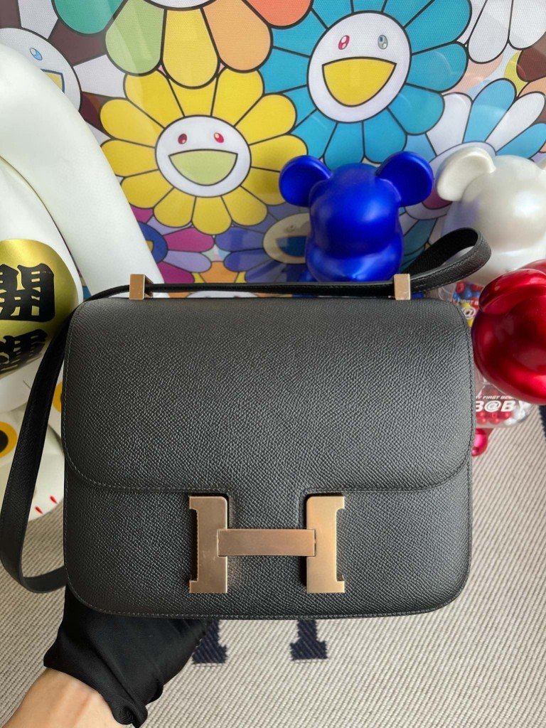 Uncle Bench Hermes Constance Epsom ck89 Noir Rose gold Hardware 24cm Full Handmade