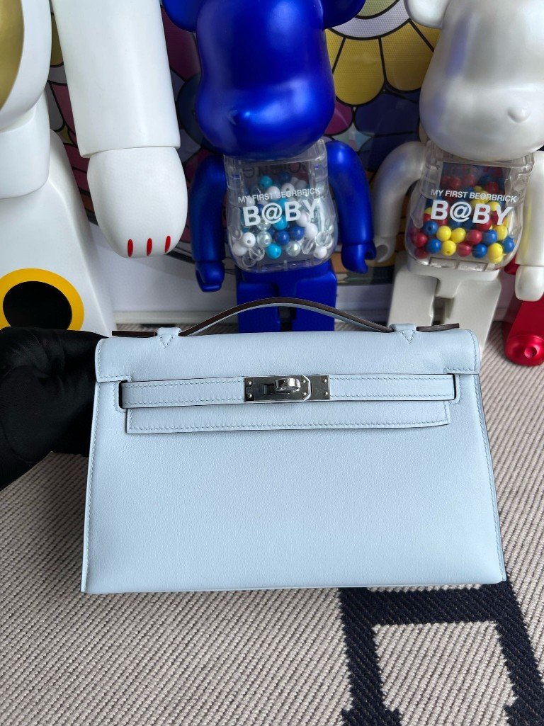 Uncle Bench Hermes Mini pochette Swift blue fog Silver Hardware 22cm Full Handmade