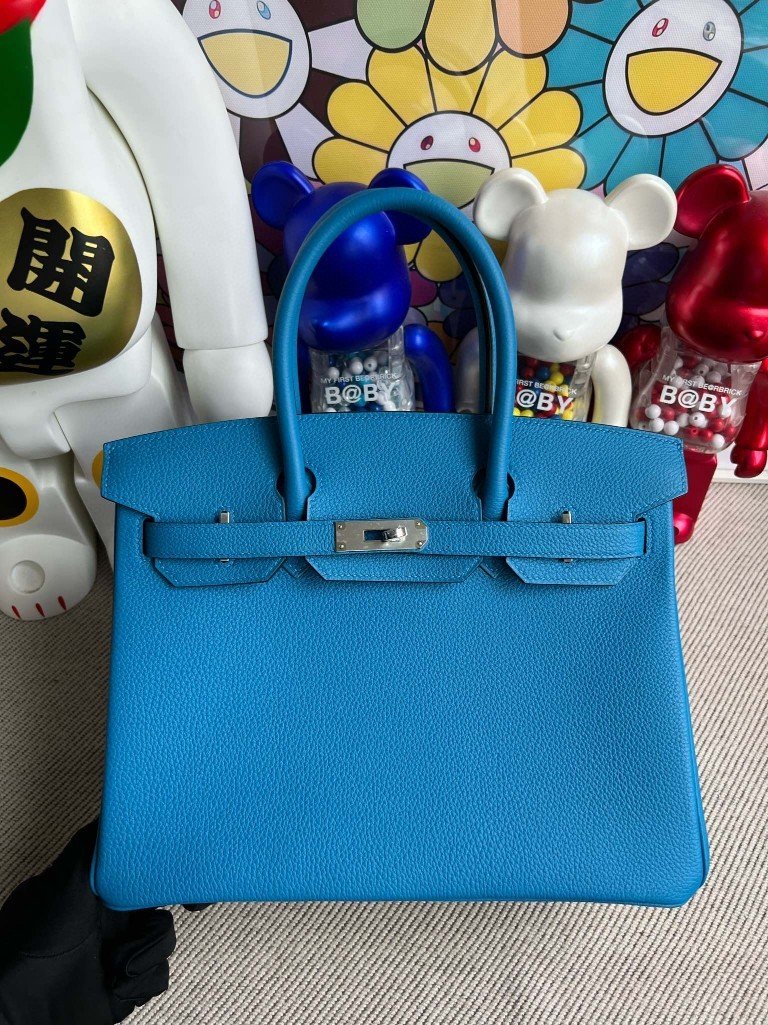 Uncle Bench Hermes Birkin togo B3 Tanzanian blue Silver Hardware 30cm Full Handmade