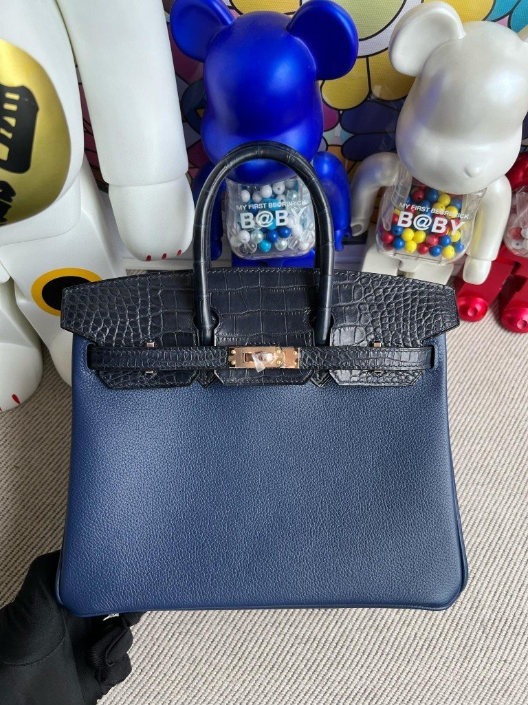 Uncle Bench Hermes Birkin Touch Midnight blue & Deep Blue Togo & Alligator Gold Hardware 25cm Full Handmade