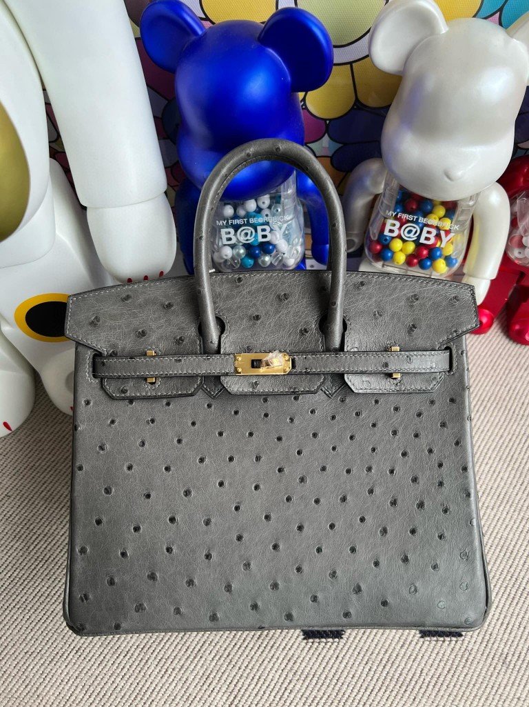Uncle Bench Hermes Birkin Ostrich kk Graphite grey Gold Hardware 25cm Full Handmade