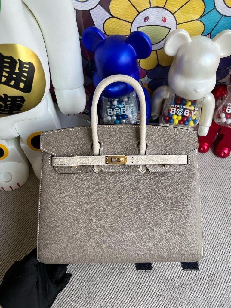 Uncle Bench Hermes Birkin sellier Epsom M8 gris ashpite & ck10 creamy white Gold Hardware 25m Full Handmade