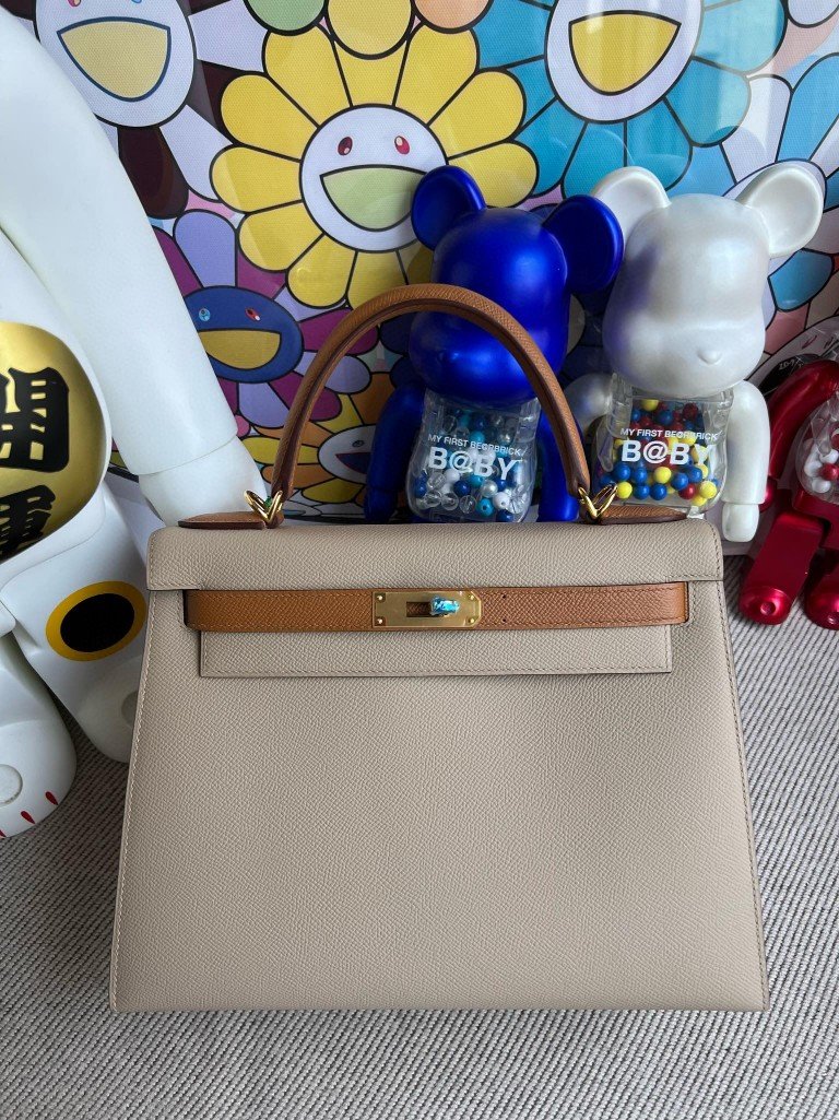 Uncle Bench Hermes Kelly Epsom Trench & Golden Silver Hardware GHW 28m Full Handmade