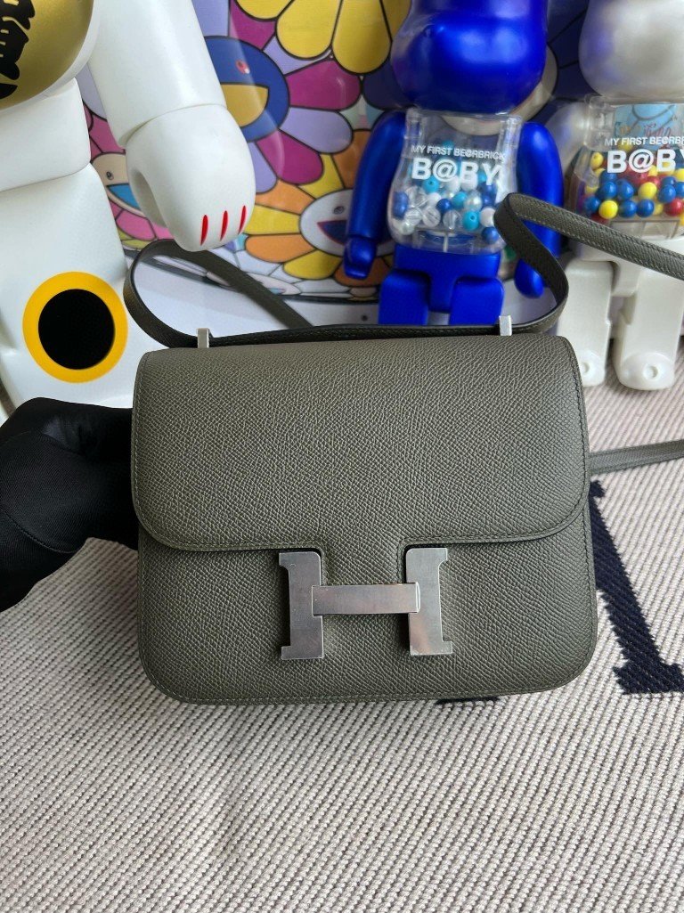 Uncle Bench Hermes Constance Epsom Dark Grey Silver Hardware PHW 18m Full Handmade