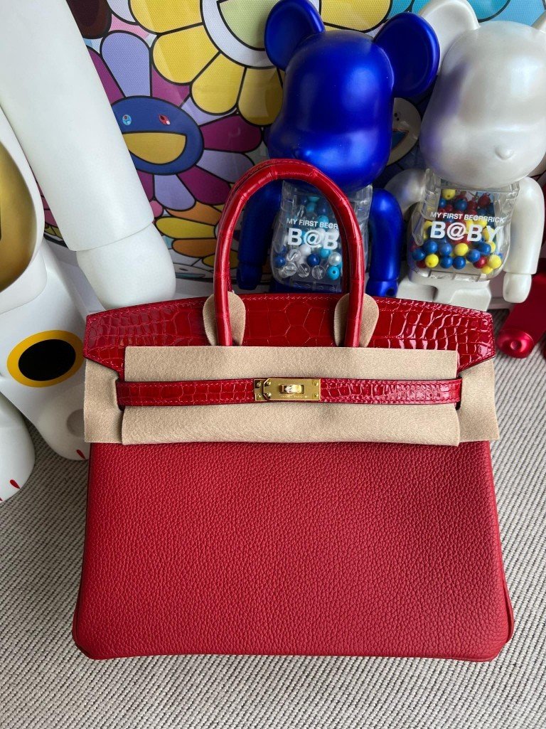 Uncle Bench Hermes Birkin Touch Alligator shiny Bright Red Gold Hardware 25m Full Handmade