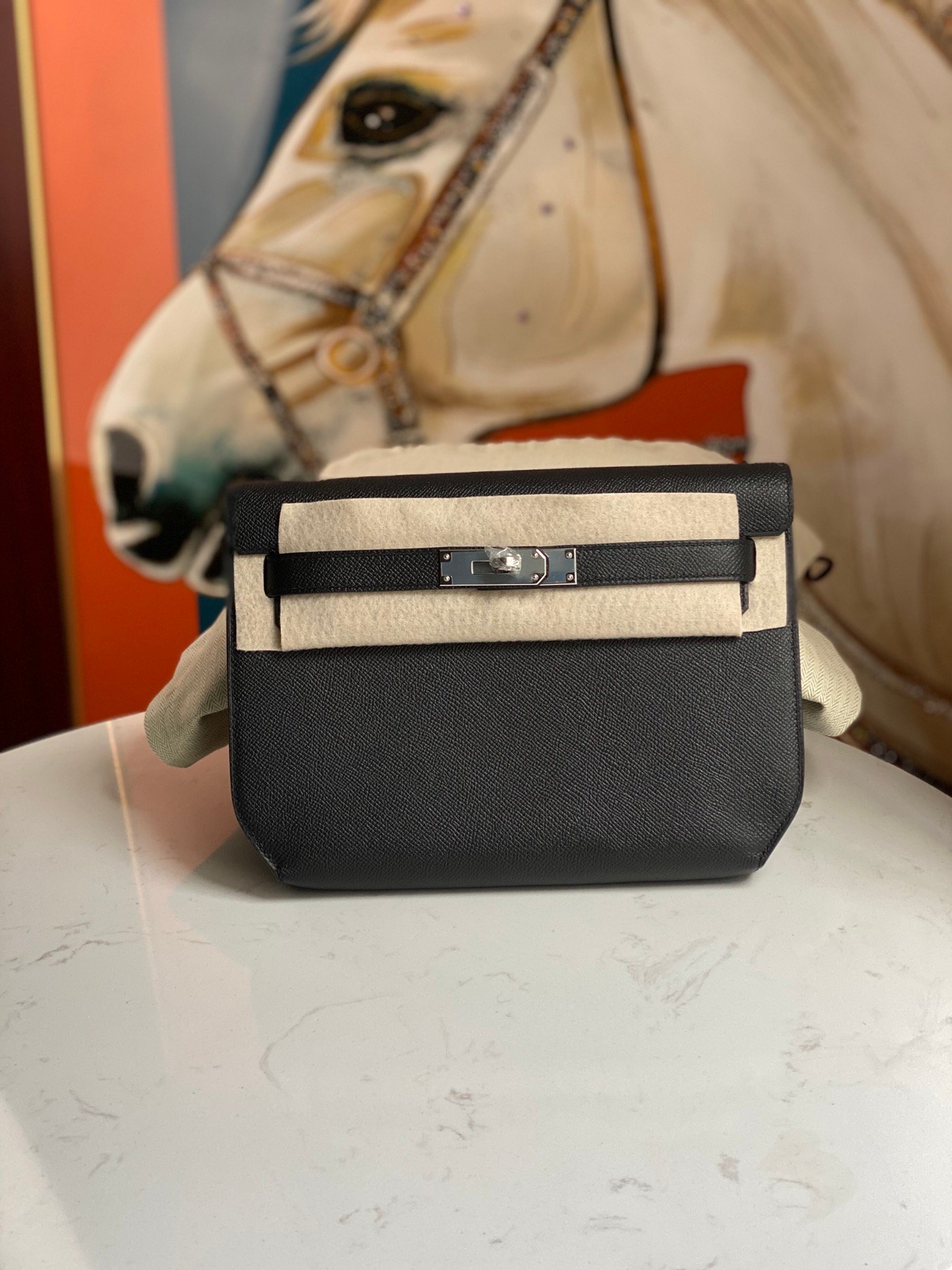 Uncle Bench Hermes Kelly depeche Epsom ck89 Noir Silver Hardware GHW 38m Full Handmade