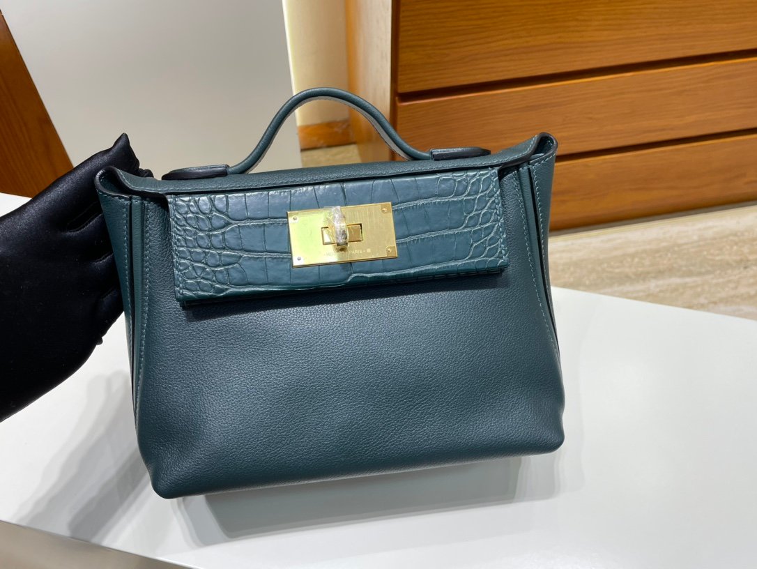 Uncle Bench Hermes Mini 2424 Touch evecolor & Matte crocodile 6O Cypress green Gold Hardware GHW 21m Full Handmade