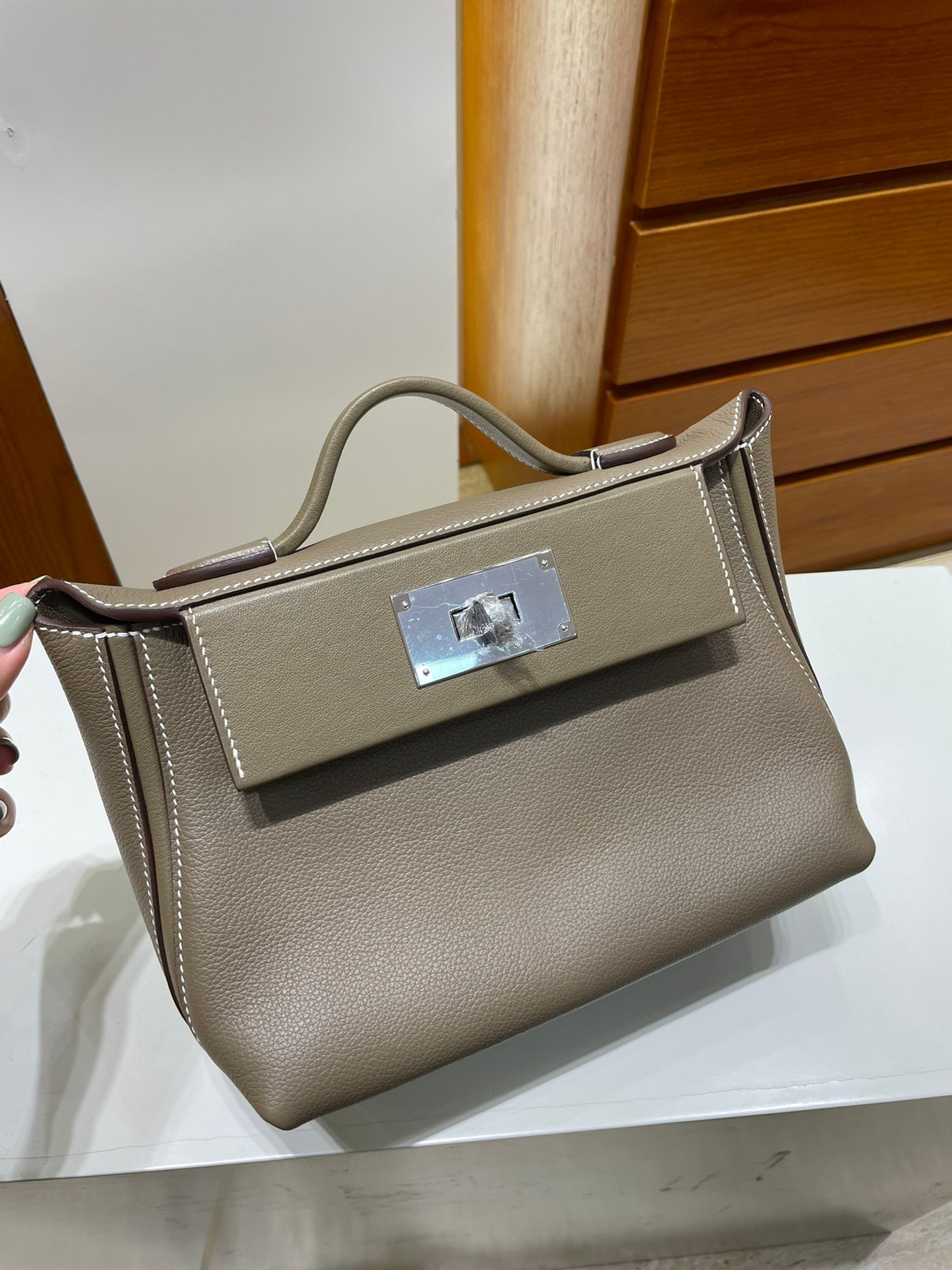 Uncle Bench Hermes Mini 2424 evecolor ck18 Etoupe Silver Hardware PHW 21m Full Handmade