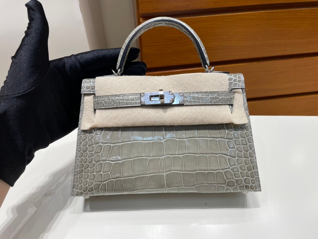Uncle Bench Hermes Mini kelly Alligator shiny ck81 Gris T Silver Hardware PHW 19cm Full Handmade