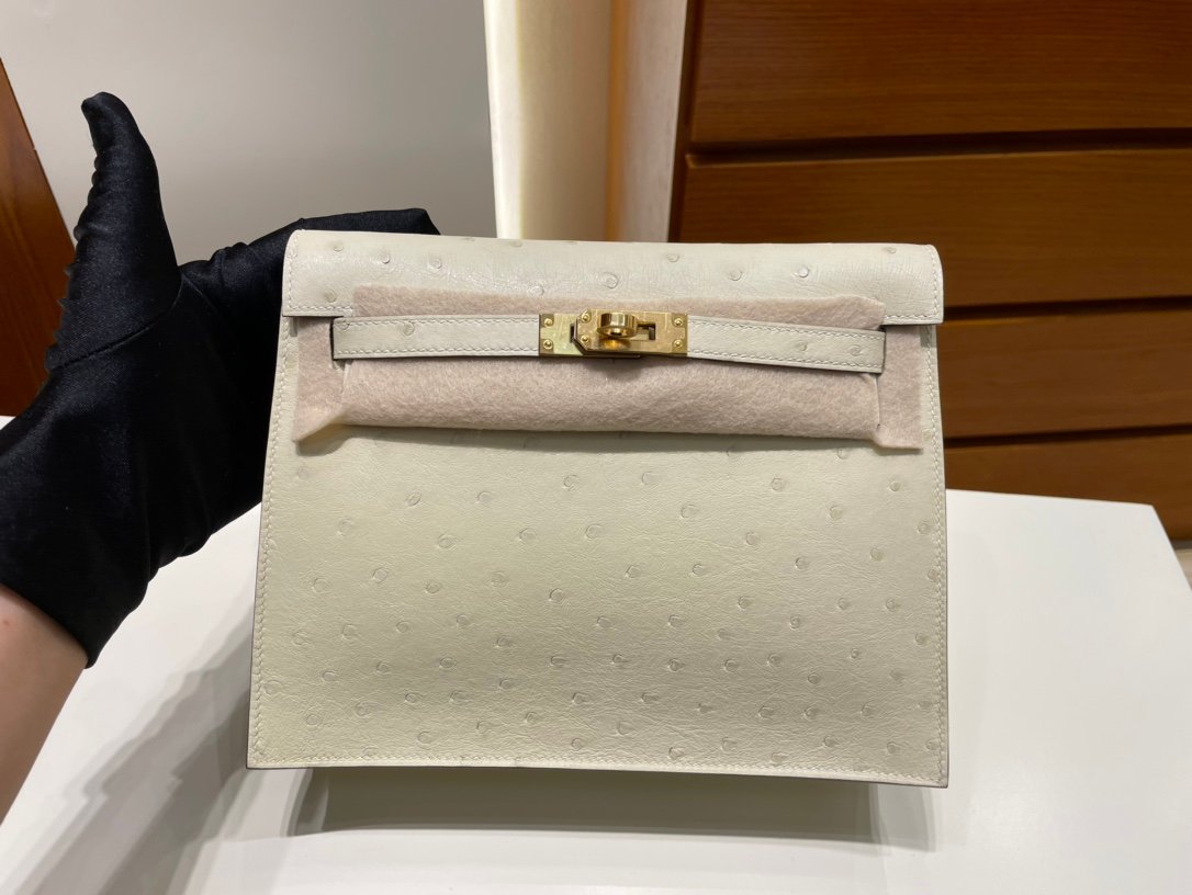 Uncle Bench Hermes kelly danse Ostrich 3C White wool Gold Hardware GHW 20cm Full Handmade