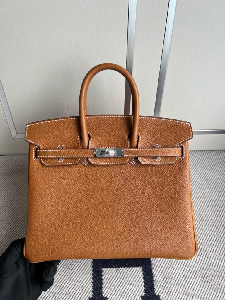 Uncle Bench Hermes Birkin barenia saddle brown Silver Hardware PHW 25cm Full Handmade