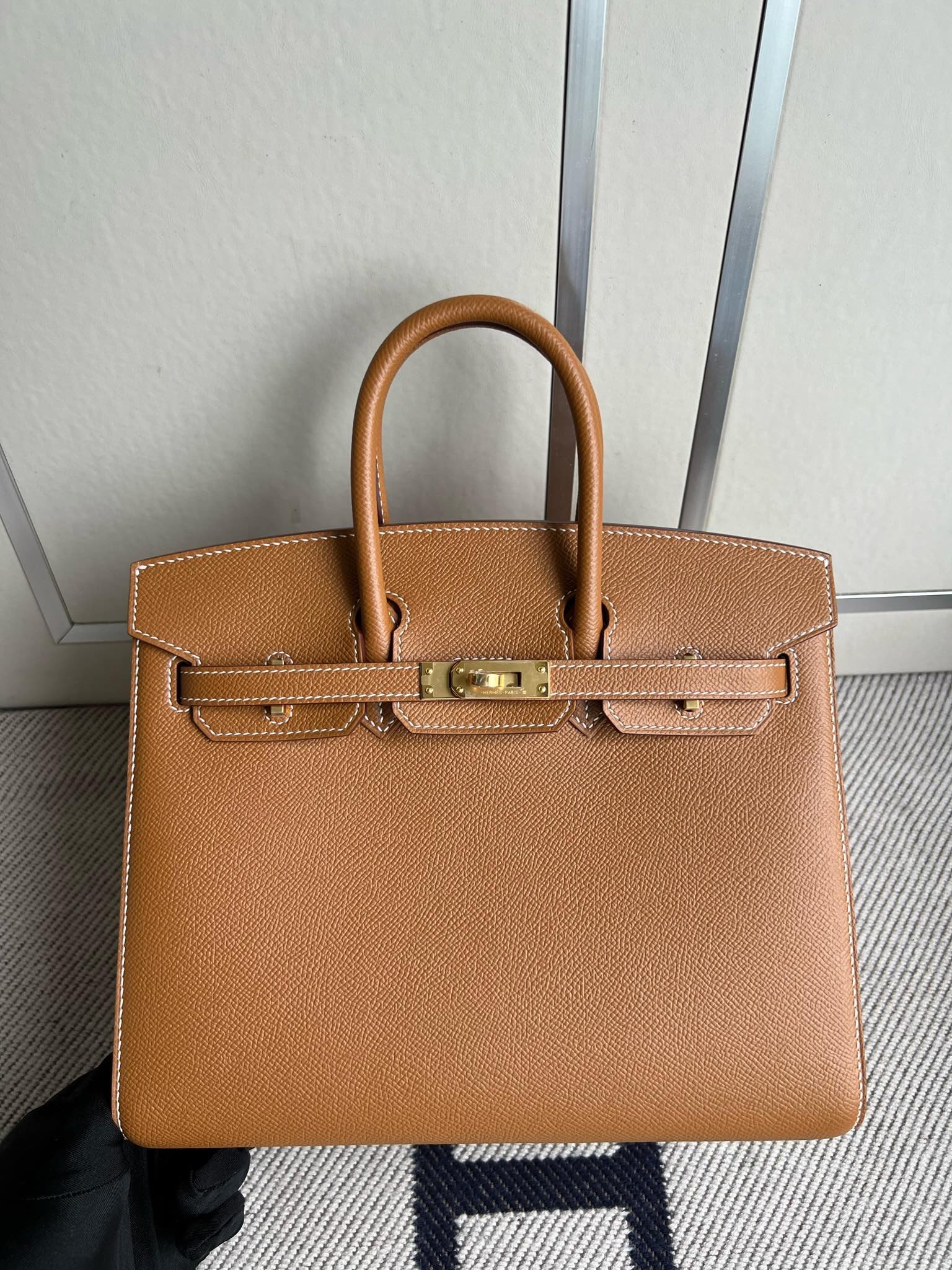 Uncle Bench Hermes Birkin sellier ck37 Golden Epsom Gold Hardware GHW 25cm Full Handmade