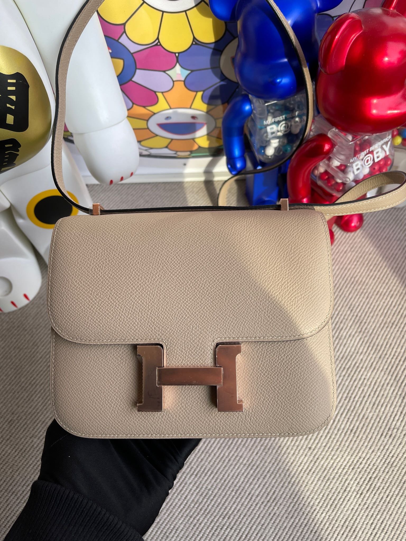 Uncle Bench Hermes Constance Epsom s2 Trench & Milk tea color Rose Gold Hardware 18cm Full Handmade