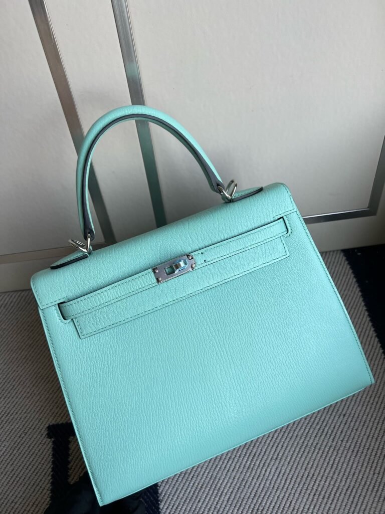 Uncle Bench Hermes Kelly Chevre Lake blue Silver Hardware PHW 25cm Full Handmade