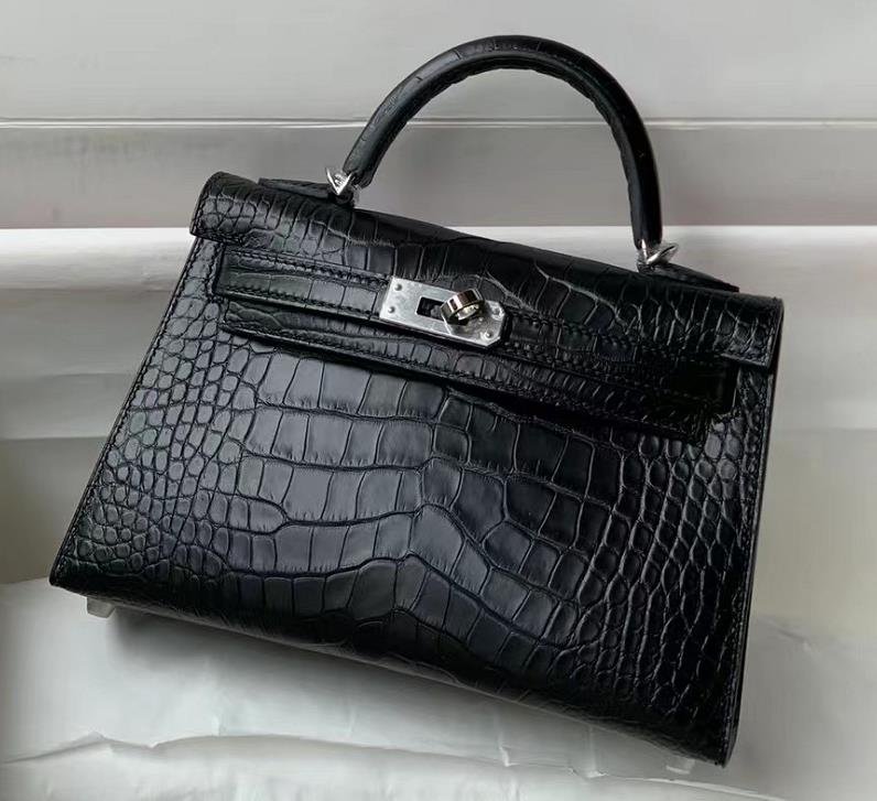Uncle Bench Hermes Mini Kelly Alligator Matte Black Silver Hardware 19cm Full Handmade