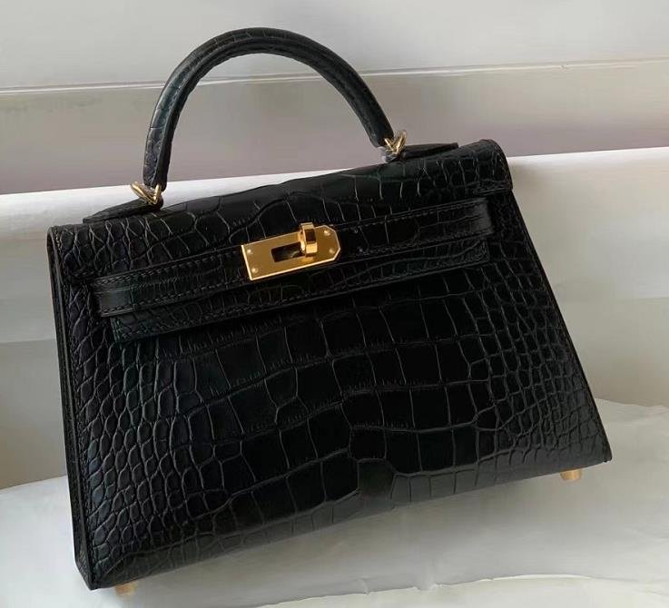 Uncle Bench Hermes Mini Kelly Alligator Matte Black Gold Hardware 19cm Full Handmade