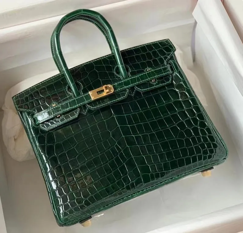 Uncle Bench Hermes Birkin crocodile Shiny Dark green Gold Hardware 25cm Full Handmade