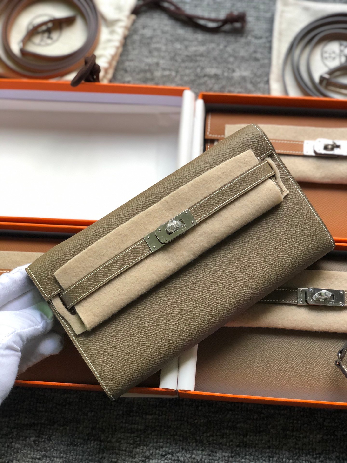 Uncle Bench Hermes Kelly to woc Epsom ck81 Etoupe Silver Hardware 19cm Full Handmade