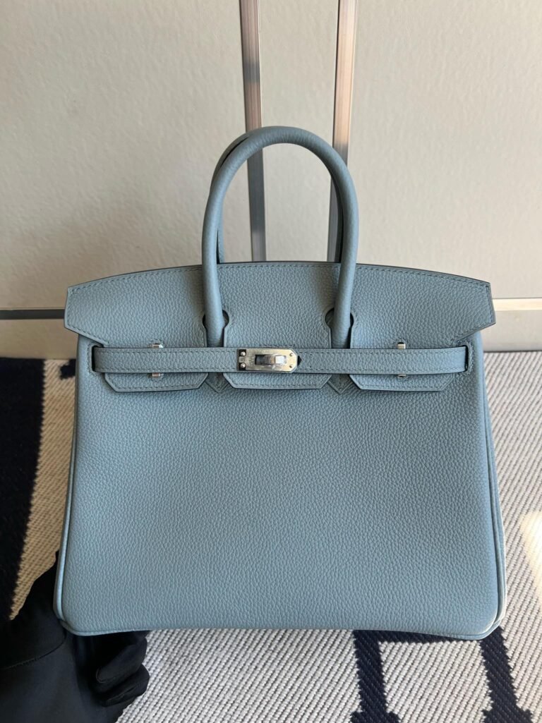 Uncle Bench Hermes Birkin togo J7 linen Blue & khaki Silver Hardware PHW 25cm Full Handmade