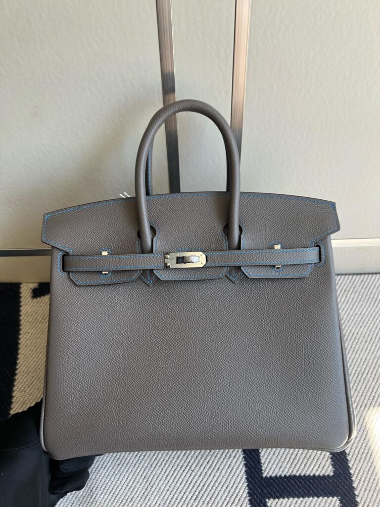 Uncle Bench Hermes Birkin Epsom 8F Etain grey & sapphire Silver Hardware PHW 25cm Full Handmade