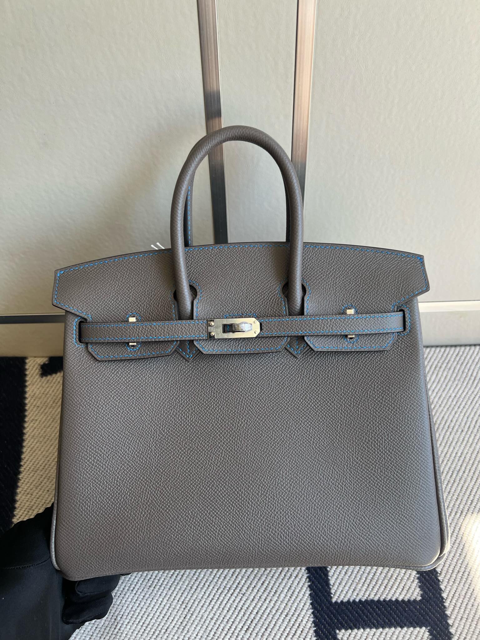 Uncle Bench Hermes Birkin Epsom 8F Etain grey & sapphire Silver Hardware PHW 25cm Full Handmade