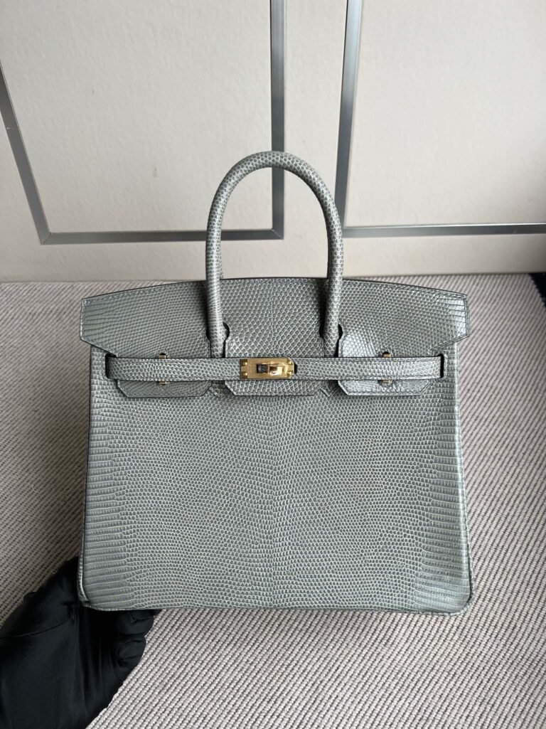 Uncle Bench Hermes Birkin Lizard ck81 Gris T Gold Hardware GHW 25cm Full Handmade