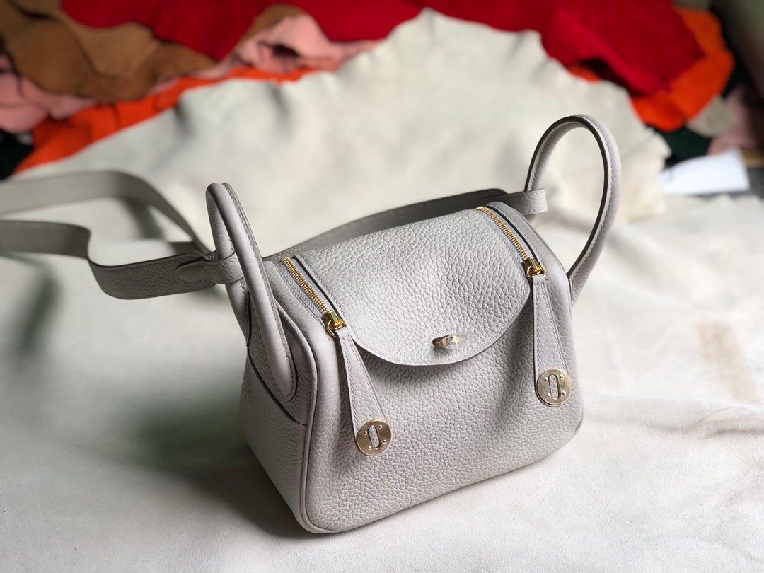 Uncle Bench Hermes Mini lindy TC ck80 Pearl grey Silver Hardware 20cm Full Handmade