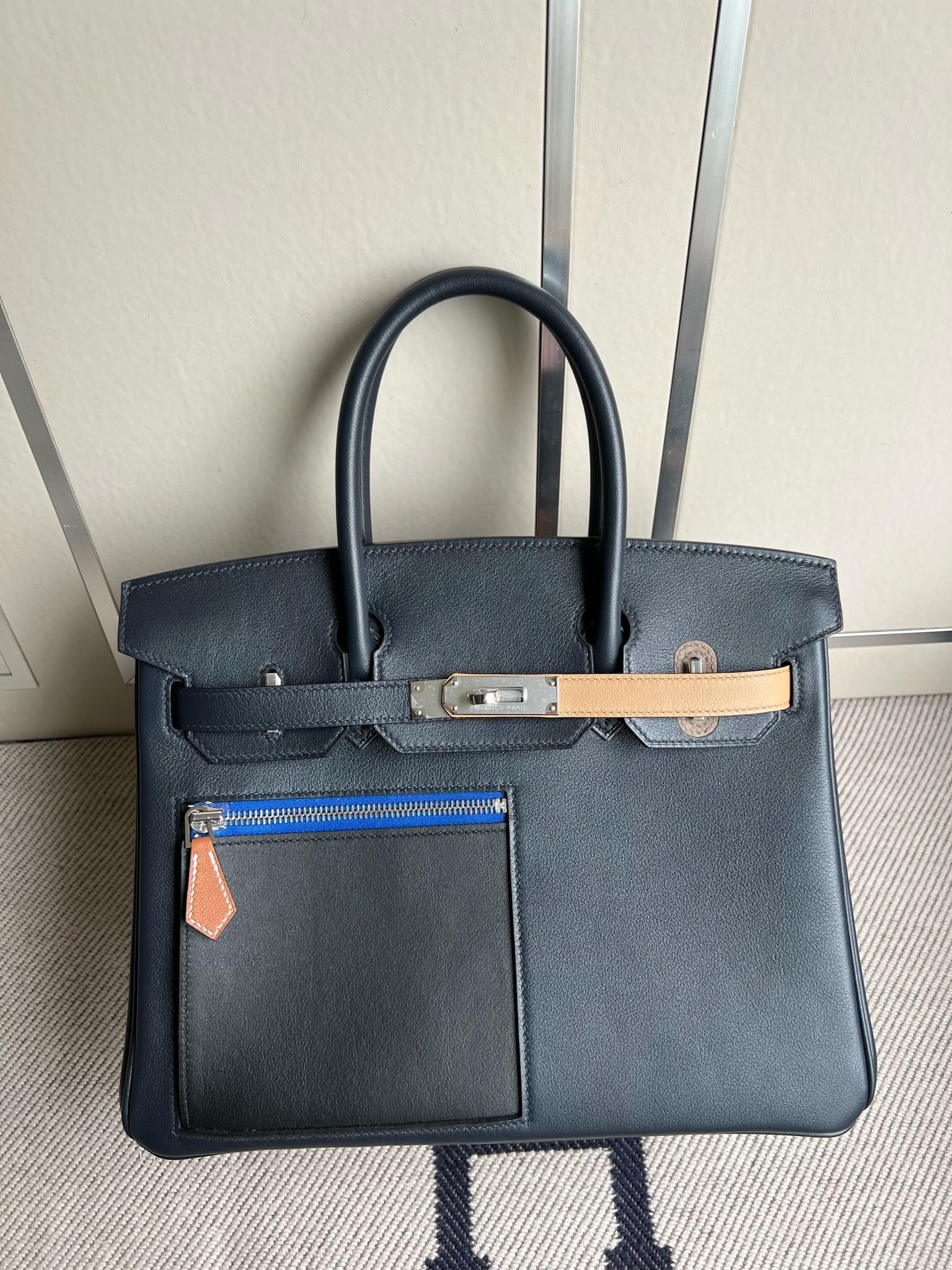 Uncle Bench Hermes Birkin Swift Blue indigo Silver Hardware 30cm Full Handmade