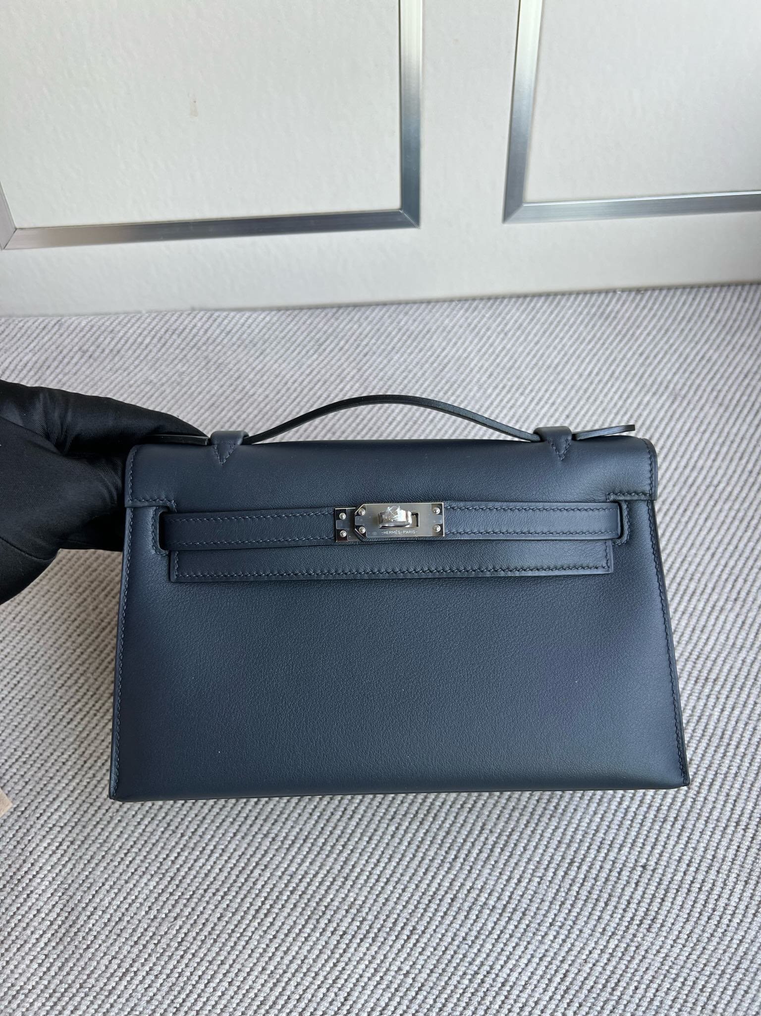 Uncle Bench Hermes Mini kelly pochette Swift blue indigo Silver Hardware PHW 22cm Full Handmade