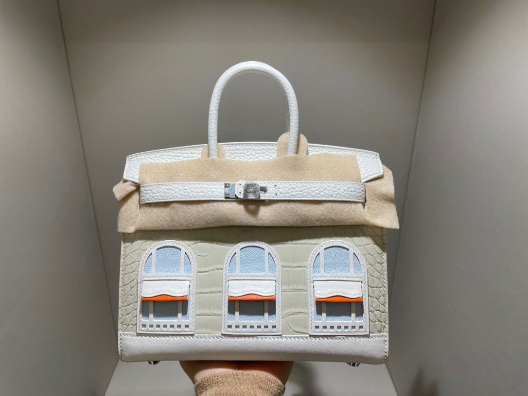 Uncle Bench Hermes Birkin Matte crocodile 8L white Silver Hardware 20cm Full Handmade