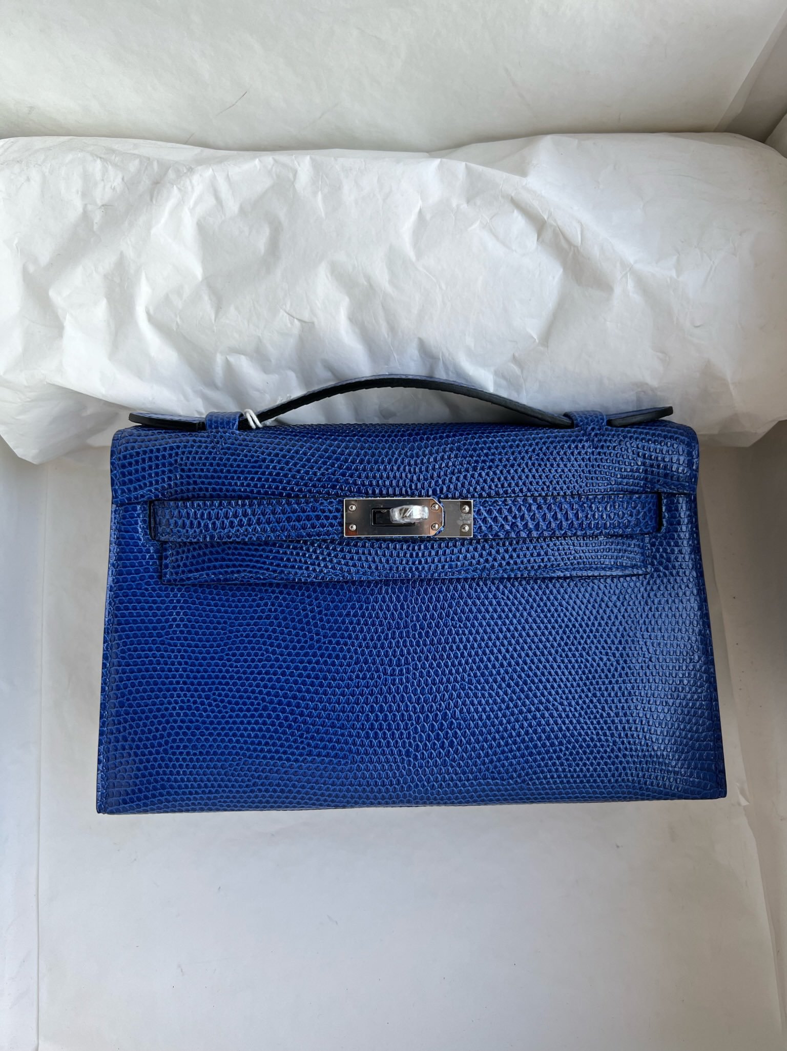 Uncle Bench Hermes Mini pochette Lizard 7T Blue eletric Silver Hardware PHW 22cm Full Handmade