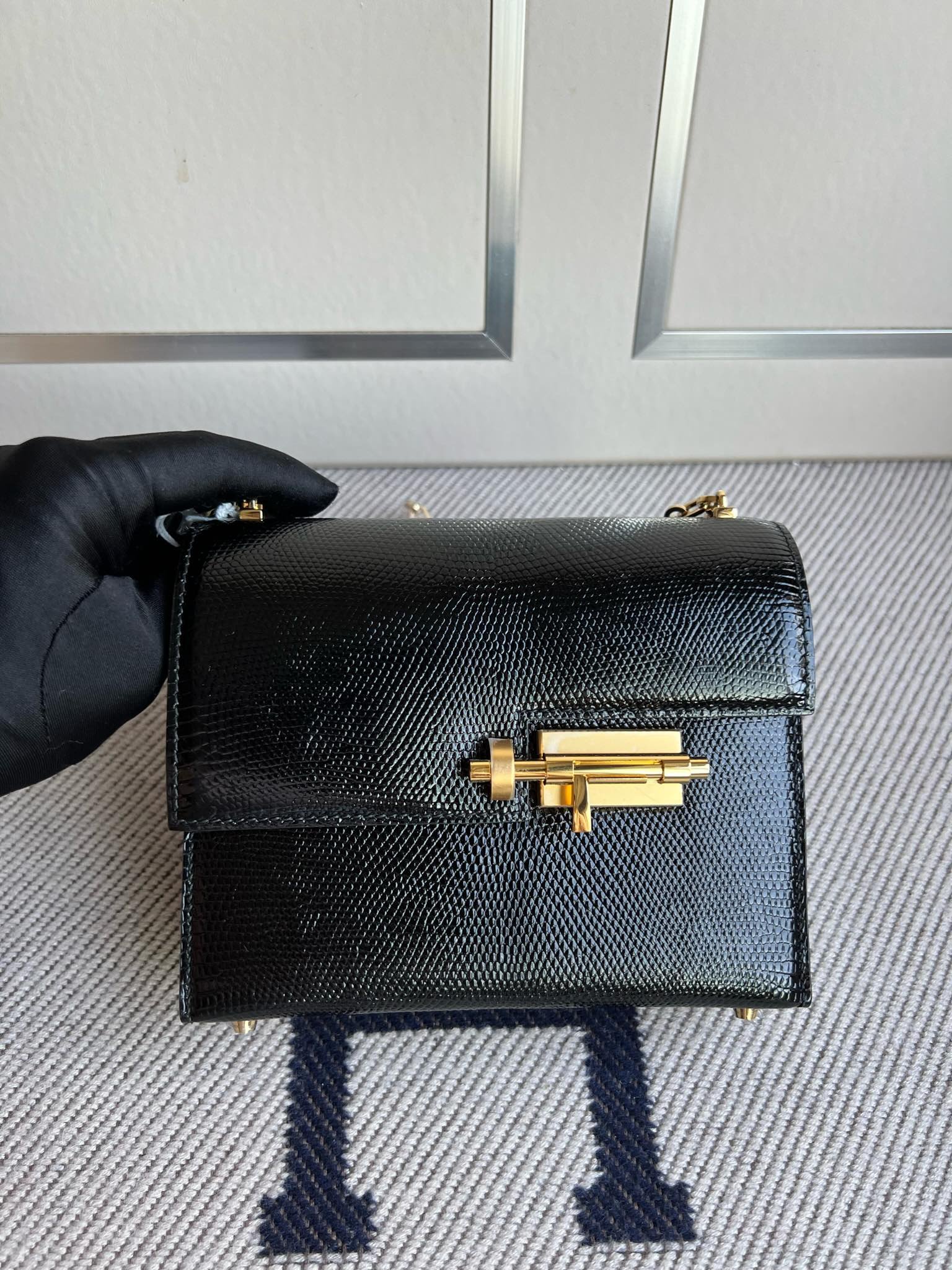 Uncle Bench Hermes Verrou Lizard ck89 Noir Gold Hardware GHW 17cm Full Handmade