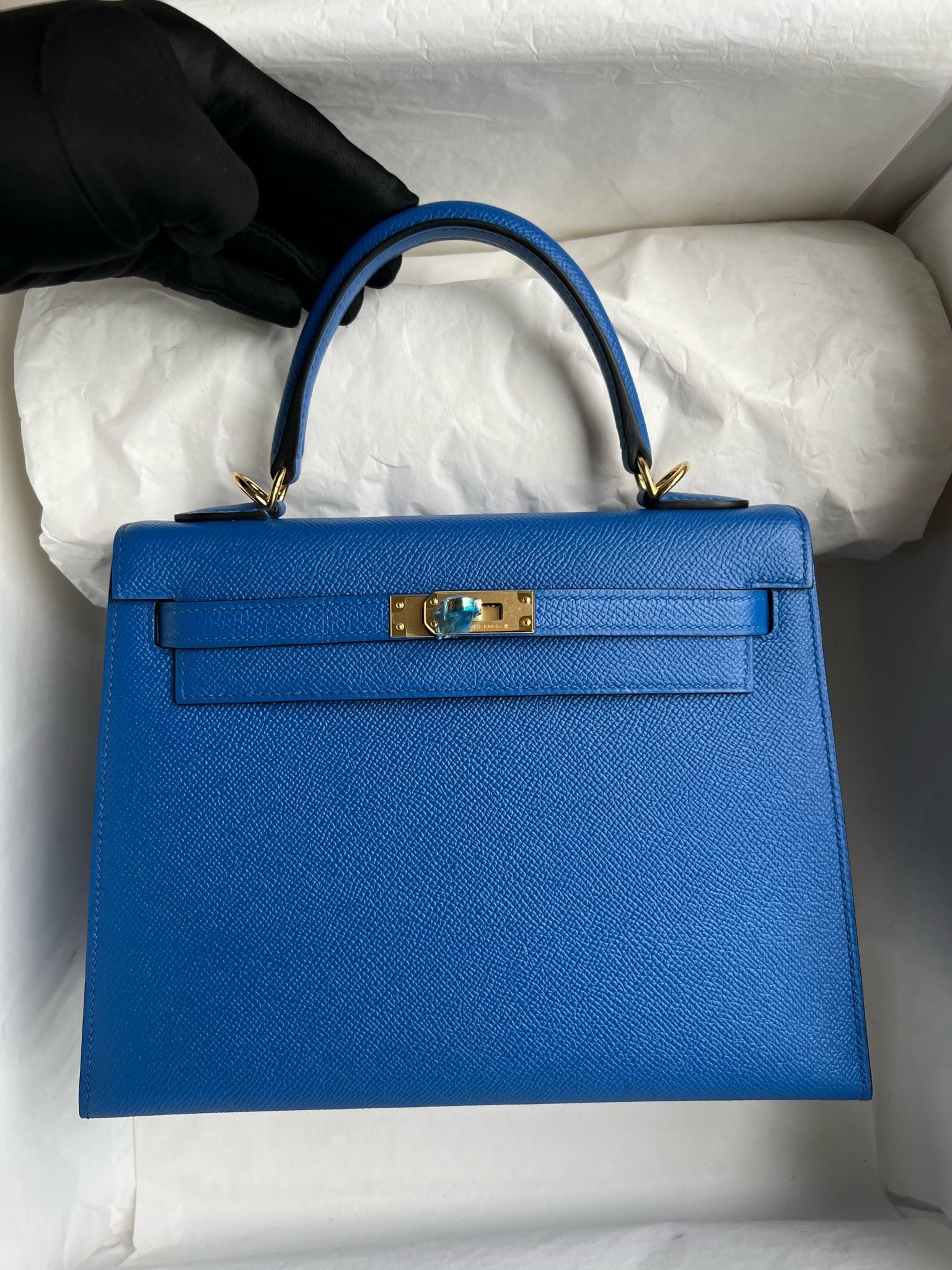 Uncle Bench Hermes Kelly Epsom Blue Roya Gold Hardware GHW 25cm Full Handmade