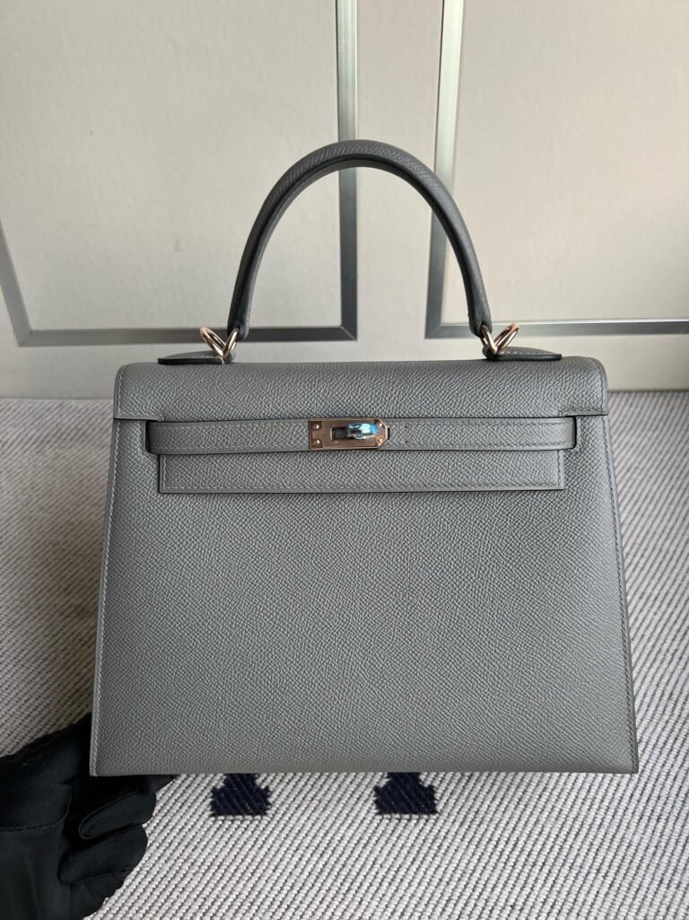 Uncle Bench Hermes Kelly Epsom 0L gris meyer Rose Gold Hardware 25cm Full Handmade
