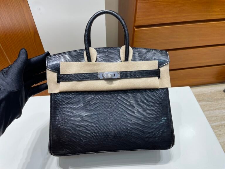 Uncle Bench Hermes Birkin Lizard ck89 Black Silver Hardware PHW 25cm Full Handmade