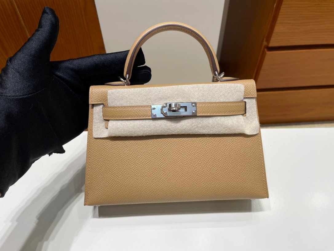 Uncle Bench Hermes Mini Kelly Epsom Tea color Silver Hardware PHW 19cm Full Handmade