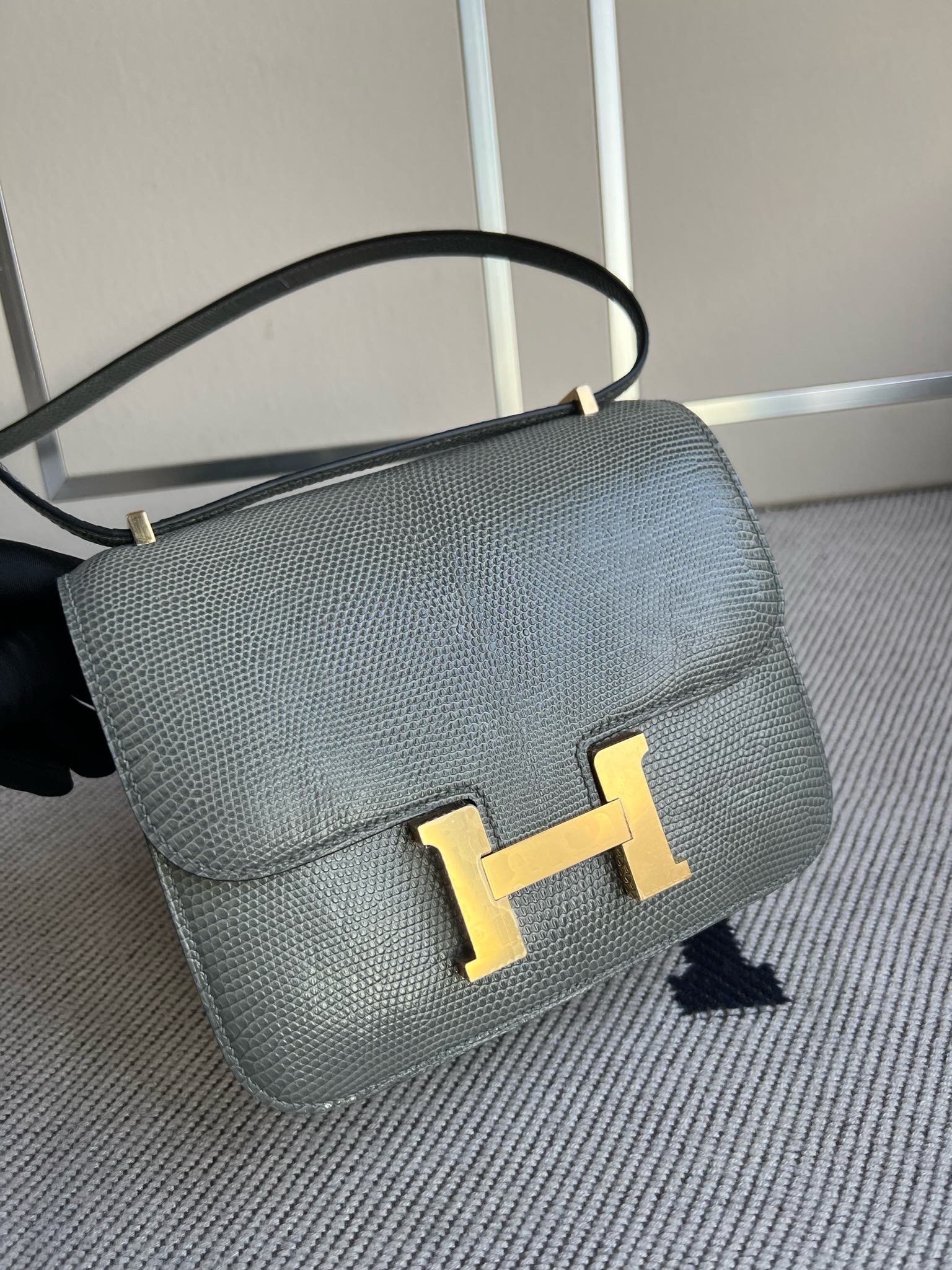 Uncle Bench Hermes Constance Lizard ck81 Gris T Gold Hardware GHW 18cm Full Handmade