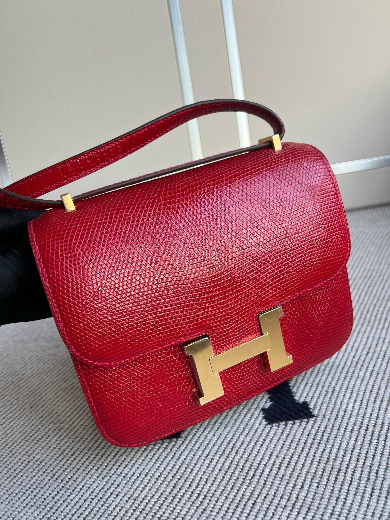Uncle Bench Hermes Constance Lizard Q5 bright red Gold Hardware GHW 18cm Full Handmade