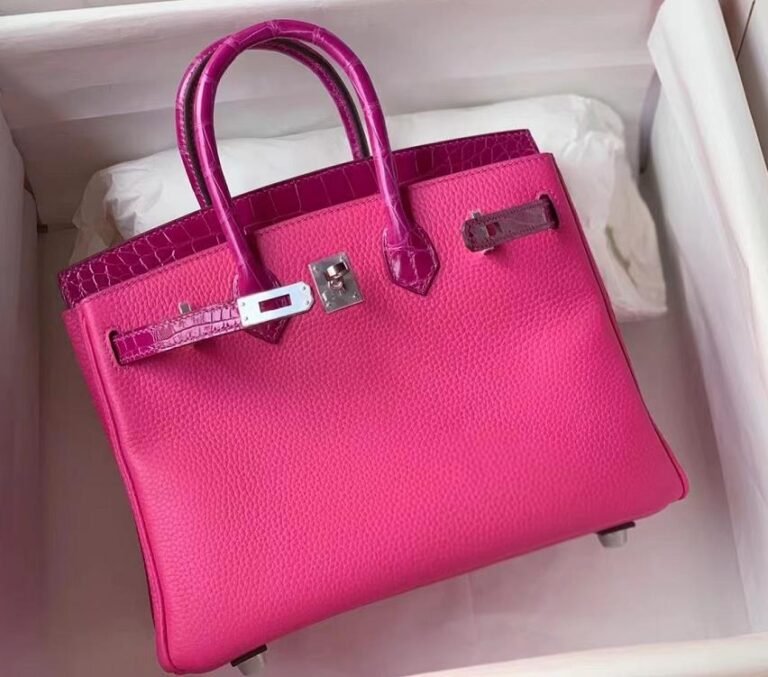 Uncle Bench Hermes Birkin Togo & shiny alligator Rose pink Silver Hardware 25cm Full Handmade